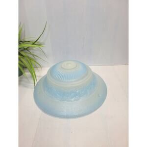 Vintage Ceiling Light, Glass Fixture, Blue Art Deco, Round 3 Chain